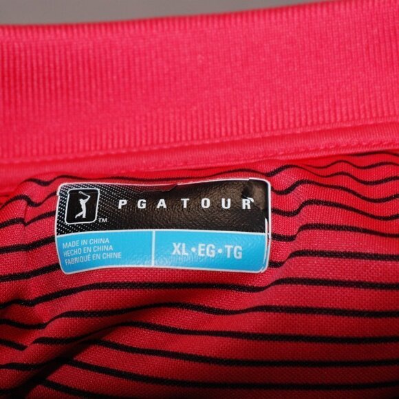 XL Golf PGA Tour Mens Shirt Polo Salmon Pink with Black Stripes Dri-wicking EUC - Picture 6 of 6